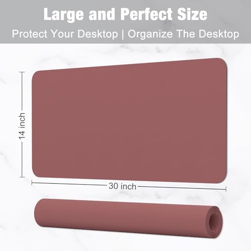 Hsurbtra Desk Pad, 30" x 14" PU Leather Desk Mat, XL Extended Mouse Pad, Waterproof Desktop Blotter Protector, Non-Slip Ultra Thin Large Laptop Keyboard Writing Mat for Office Home, Brick Red