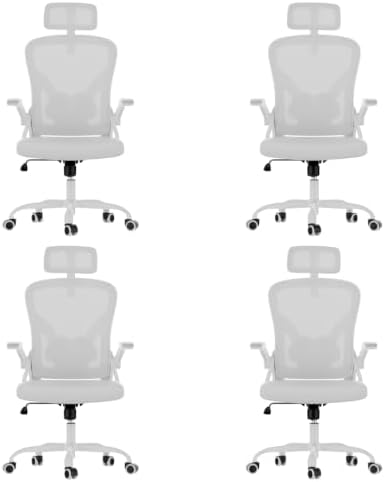 Farini Ergonomic Office Chairs with Headrest, Set of 4, White & White