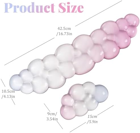 Gel Keyboard Wrist Rest Cloud Set, Clear Ergonomic Wrist Support and Arm Support Keyboard Rest for Typing Pain Relief, with Non-Slip Soft Washable Wrist Rest(Pink Blue)