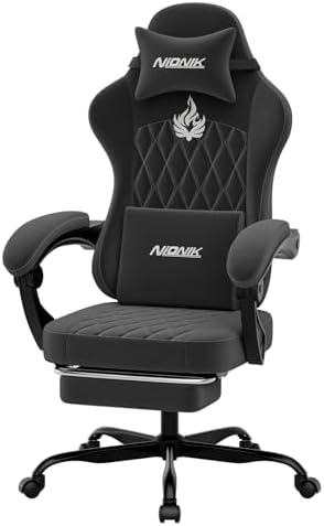 Ergonomic Gaming Chair Video Gamer Chairs Gaming Computer Chairs Gamer Chairs for Adults Massage Lumbar Support Swivel Height Adjustable Headrest Backrest Black