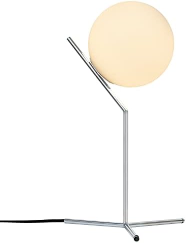 BOKT Modern Chrome Metal Globe Table Lamp Contemporary Milk White Glass Reading Lamp 1-Light E26 Table Standing Lamp Home Decor Glass Ball Iron Lighting Fixture for Bedside Hotel Shop Office Gifts