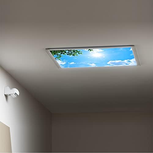 Fluorescent Light Cover Decorative Ceiling Light Filters,Tree Leaves Sky Clouds Pattern,for Classroom Office Hospitals Home Ceiling Decorative,2ft x 4ft,Green