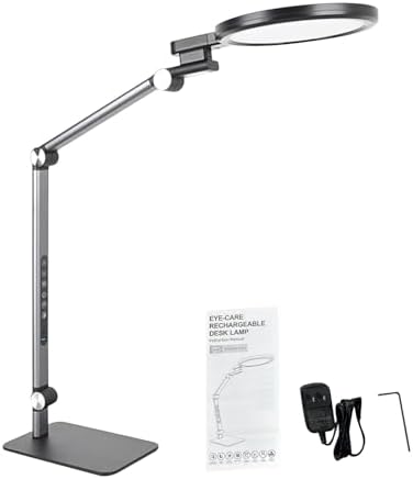 LED Desk Lamp, Full Spectrums Eye Care Table Lamp, Dimmable Small Task Light with 1600lm, 4 Axis Rotation Foldable, Dual USB Charging Ports & 45Min Timer, Ideal for Home Office (US Plug)