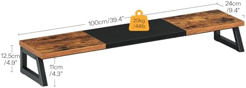 HOOBRO Dual Monitor Stand Riser, 39 Inch Large Computer Monitor Stand for 2 Monitors, Computer Monitor Riser, Desk Shelf Organizer for Office Desk, Accessories, Rustic Brown and Black BF121CJ01