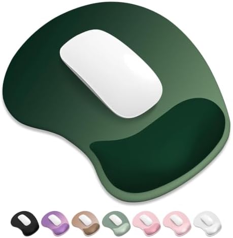 ITNRSIIET Ergonomic Mouse Pad, Cushioned Gel Wrist Rest, Non-Slip Base, Smooth Surface, Cute Multi-Color, 9.5 x 8.2 in, Deep Green
