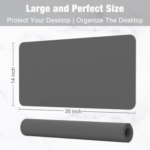 Hsurbtra Desk Pad, 30" x 14" PU Leather Desk Mat, XL Extended Mouse Pad, Waterproof Desktop Blotter Protector, Non-Slip Ultra Thin Large Laptop Keyboard Writing Mat for Office Home, Dark Gray