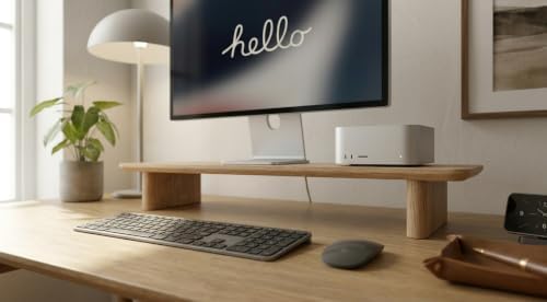White Oak Single Monitor Stand Riser - 31.5" Wooden Monitor Stand for iMac, Laptop & Monitor, Minimalist Desk Shelf Organizer