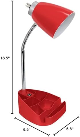 Limelights LD1056-RED Desk Lamp Organizer with iPad Tablet Book Stand and USB Charging Port, Red