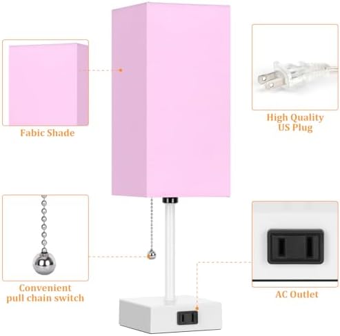 15'' Table Lamp for Bedroom set of 2,3-Color Bedside Lamps with Pull Chain