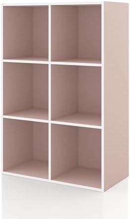 Homes: Inside + Out Apexa 6-Cube Storage Organizer Shelves, Stackable Wood Bookcase Fits Cubby Bins for Organization, Dorm Teen Room Decor & Home Office, Light Pink