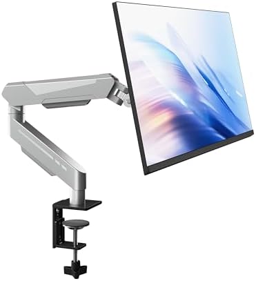 THEARK Single Monitor Desk Mount 17"-32" Screens - Adjustable Mechanical Monitor Arm Computer Monitor Stand up to 19.8 lbs,VESA Arm Desk Mount with C-Clamp and Grommet Base,VESA 75x75/100x100mm,Silver