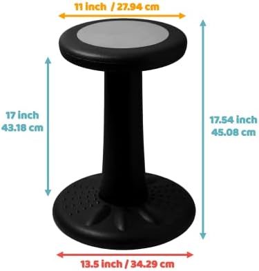Studico ActiveChairs Kids Wobble Chair, Flexible Elementary Classroom Seating, Improves Focus, Posture and Helps ADHD/ADD, Sensory Chair, Active Fidget Chairs, Pre-Teen 17.75" Stool, Ages 7-12, Black