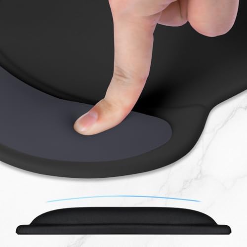 ITNRSIIET Ergonomic Mouse Pad with Comfort Gel Wrist Rest, Non-Slip PU Base, Smooth Textured Surface, Reduces Hand Fatigue & Wrist Pain, 8.7 x 7.2 Inch for Office Gaming Home, Black Gray