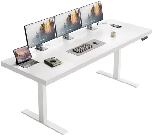OffiGo 71 Inch Executive Electric Standing Desk Height Adjustable, White