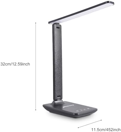 Eye Caring Table Lamp, 180 Adjustable Rotating Foldable Desk Lamp with USB C Charging Port, 5 Color Temperatures 5 Dimming Levels (Black)