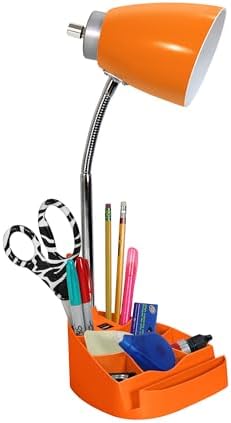 Simple Designs LD1093-ORG 18.5" All-in-One Gooseneck Desk Lamp with iPad Stand, Book Holder, and Convenient USB Port, for Office, Bedroom, Living Room, Orange