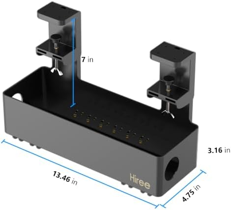 Under Desk Cable Management Tray with 6 AC Power Outlet and Clamp Mount, No Drill Cord Storage Organizers for Wire Management, Standing Desk, Computer Cord Rack for Office & Home (Black)