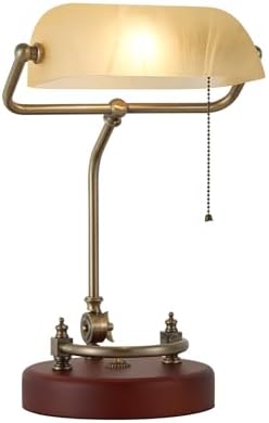 Bankers Lamp Traditional White Glass Desk Lamp Solid Wood Pull Chain Switch