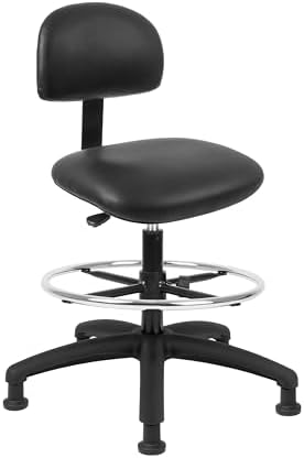 FSS Series Square seat Tall (24"-34") seat Height Chair. Vinyl-for Office, Garage, Desk, Shop, Computer, Doctor, Medical, Easy to Clean! 18" Footring (Black, Tall, Glides)