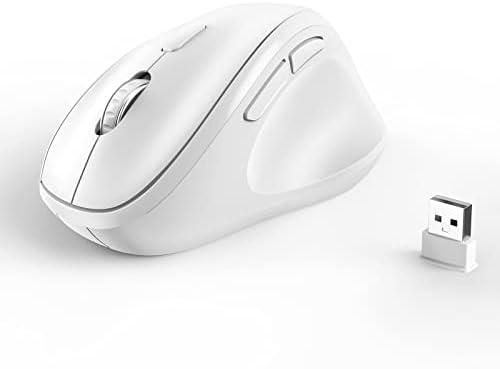 Ergonomic Wireless Mouse 2025 New Updated Smaller with USB-A Receiver for PC Computer, Laptop and Desktop, Ergo Mouse Vertical with Silent Clicks Long Battery Life, Up to 1600 DPI, White