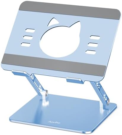 Aoviho Laptop Stand for Desk, Adjustable Foldable Aluminum Laptop Riser for 10–17.3 Inch Laptops – Sturdy Ergonomic Computer Holder, Supports Up to 22 lb, Cooling Vent, Sky Blue