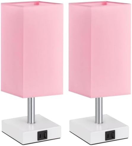 Touch Table Lamps Set of 2 for Bedroom - Dimmable, USB C+A, White Base