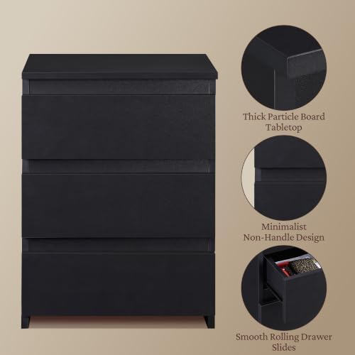 Yaheetech Small Nightstand with 3 Drawers, Bedroom Storage Dresser, Black