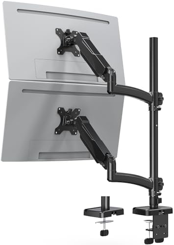 MOUNTUP Vertical Dual Monitor Mount Holds 4.4-17.6lbs, up to 32 Inch Stacked Monitor Mount with Gas Spring Arm with Clamp/Grommet Base, Dual Monitor Stand for Desk, For Home Office, VESA 75x75/100x100