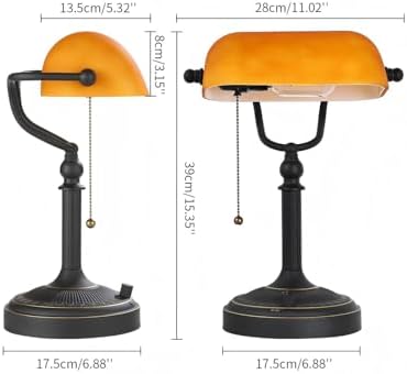 Matted Amber Stepless Dimmable Glass Bankers Desk Lamp