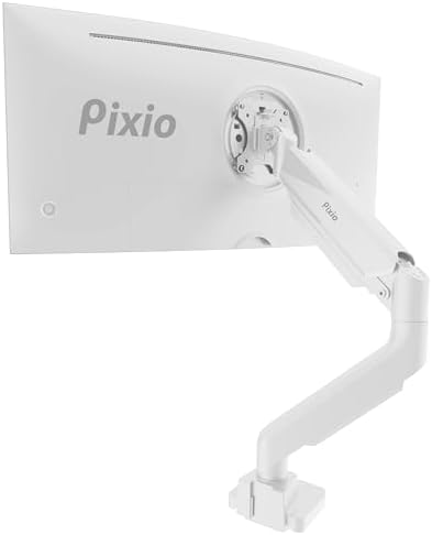 Pixio PS2S White Ultrawide Heavy-Duty Premium Single Monitor Arm Stand Desk Mount - Fits up to 49 inches Monitors, Weights up to 39lbs Flat / 31lbs Curved, Compatible with VESA 75x75 100x100mm