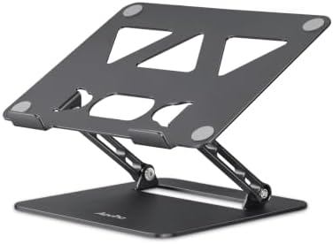 Aoviho Adjustable Laptop Stand for Desk, Portable Laptop Stand Holder and Riser, Foldable Aluminum Notebook Computer Stand for MacBook Air Pro HP Lenovo Dell Samsung Chromebook, 10-15.6 inch, Black