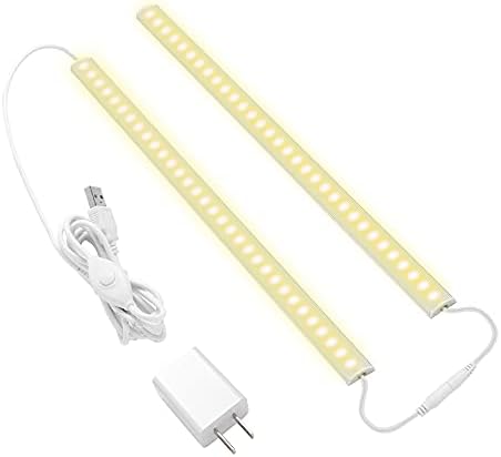JUSJUBR Under Cabinet Lighting, 2pcs 12" 3000K Dimmable LED Closet Light, USB Plug, Memory Function, Linkable Cabinet Light Bar for Kitchen, Plug-in Workbench Light, Super Slim LED Light Bar for Room