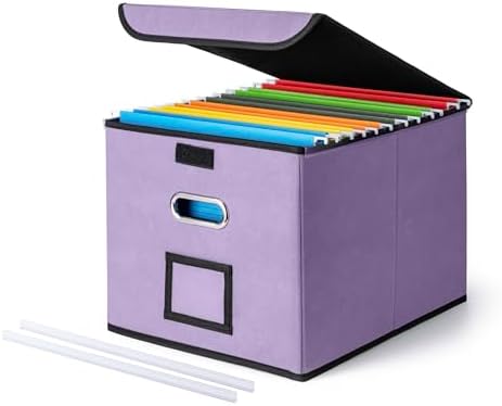 CADONO File Organizer Box with Lid (Light Purple, 14.9 x 12.59 x 10.8 inch)