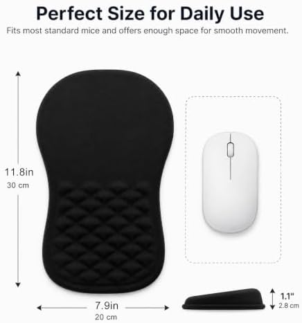 Ergonomic Mouse Pad with Wrist Rest, Mouse Pad with Memory Foam Massage Support, Non-Slip PU Base, Comfortable Typing Cushion for Home Office Computer Laptop, Black