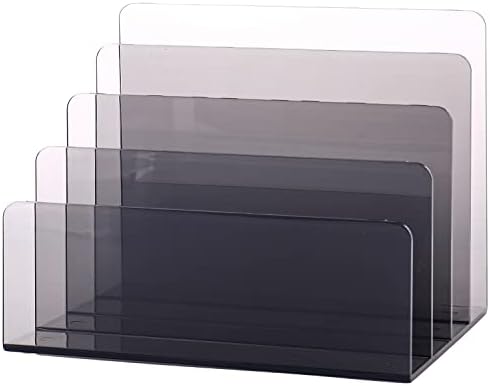 Sooyee 4 Compartment Acrylic File Organizer Holder Folder Organizer for Desk,Office Decorations for Work,Clear Black