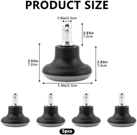 5 Pack Bell Glides Replacement, Chair Feet Low Profile Wheel Stopper, Office Chair Feet Swivel Caster Wheels to Fixed Stationary Castors, Fit 7/16" × 7/8" Chair Stem