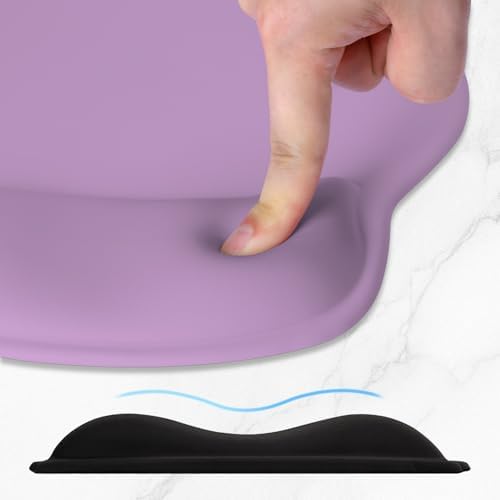 ITNRSIIET Ergonomic Mouse Pad with Wider Memory Foam Wrist Rest +17%, Curved Cushion Reduces Pressure 20%, Pain Relief, Non-Slip, Smooth, Cute Color Desk Accessory, 9.9 x 9 inch, Lavender Purple