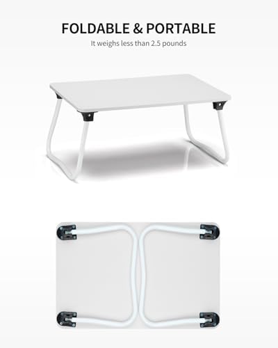 Ruxury Foldable Lap Desk Laptop Stand Bed Desk Table Tray, Breakfast Serving Tray, Portable & Lightweight Mini Table, Lap Tablet Desk for Sofa Couch Floor - White