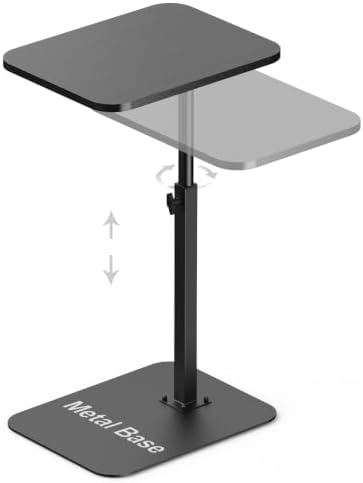 Side Table Sofa Tray for Couch Heavy Metal Base Swivel/Adjustable Height