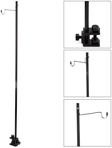 Fdit Portable Camping Light Holder, Black Aluminum Alloy Folding Light Bracket Stand Outdoor Camping Table Lamp Pole with Hook