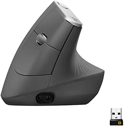 Logitech MX Vertical Wireless Mouse – Ergonomic Design Reduces Muscle Strain, Move Content Between 3 Windows and Apple Computers, Rechargeable, Graphite, Pack of 4