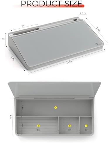 TOWON Compact Glass Desktop Whiteboard with Storage 12x7 in, Gray