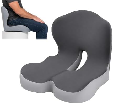Celinva Orthopedic Seat Cushion – L-Shaped Lumbar Support Memory Foam Comfort for Long Sitting, Ergonomic Support for Office Chair, Wheelchair, Car & Travel (Blackish-Gray,1)