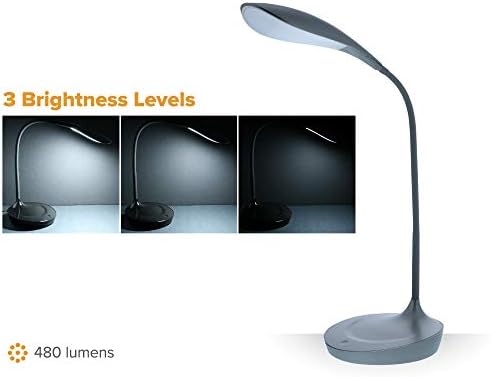 Bostitch Office KT-VLED1502-GRAY Gooseneck LED Desk Lamp with USB Charging Port, Dimmable, Gray