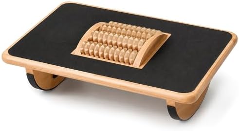 Foldable Under Desk Foot Rest, Wooden Rocking Footrest with 4 Massage Rollers, Natural Rubber Wood Ergonomic Foot Stool with Silicone Anti-Slip Surface, Office Home Study Footrest for Post