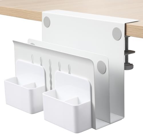 MAXECHO Desk Side Storage, Under Desk Laptop Mount, Table Side Hanging File Organizer, No Drill Clamp On Cable Management Tray, Laptop Holder with Magnetic Pen Holder for Office and Home, Load 22 Lbs
