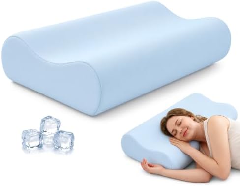 AM AEROMAX 32" King Contour Memory Foam Pillow for Neck Pain Relief, Blue