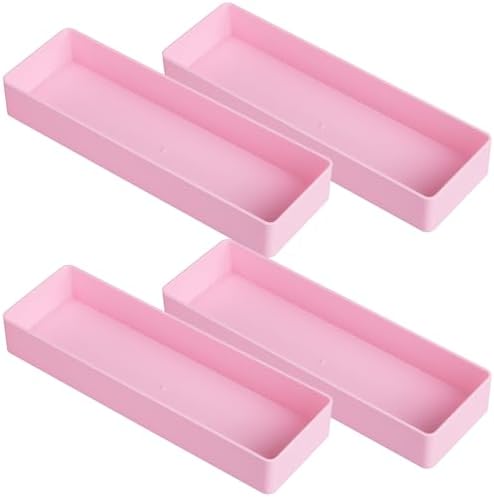 Teling 4 Pcs Pink Plastic Desk Drawer Organizer Pen Tray Shallow