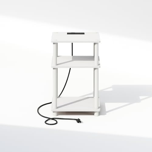 Furinno JUST 3-Tier Night Stand with Charging Station, White