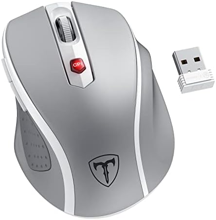HOTWEEMS D-09 Wireless Mouse for Laptop - Ergonomic Plus Computer USB Cordless Mice, Ergo Grips, Lightspeed 5-Level 2400 DPI, 16 Months Battery Life, Portable for PC Mac Chromebook, 6 Button, Mithril